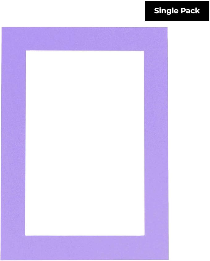 8.5x11 Mat Bevel Cut for 7x9 Photos - Acid Free Light Purple Precut Matboard With Backing Board and Crystal Clear, Self Seal Photo Mat Bag - For Pictures, Photos, Framing - 4-ply Thickness