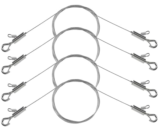 4PCS Adjustable Picture Hanging Wire 1m x 1mm Small Hooks, Picture Frame Wire Kit Heavy Duty 50lbs, Stainless Steel for Art, Mirror, Light Lamp, Billboards, Basket Flowerpot