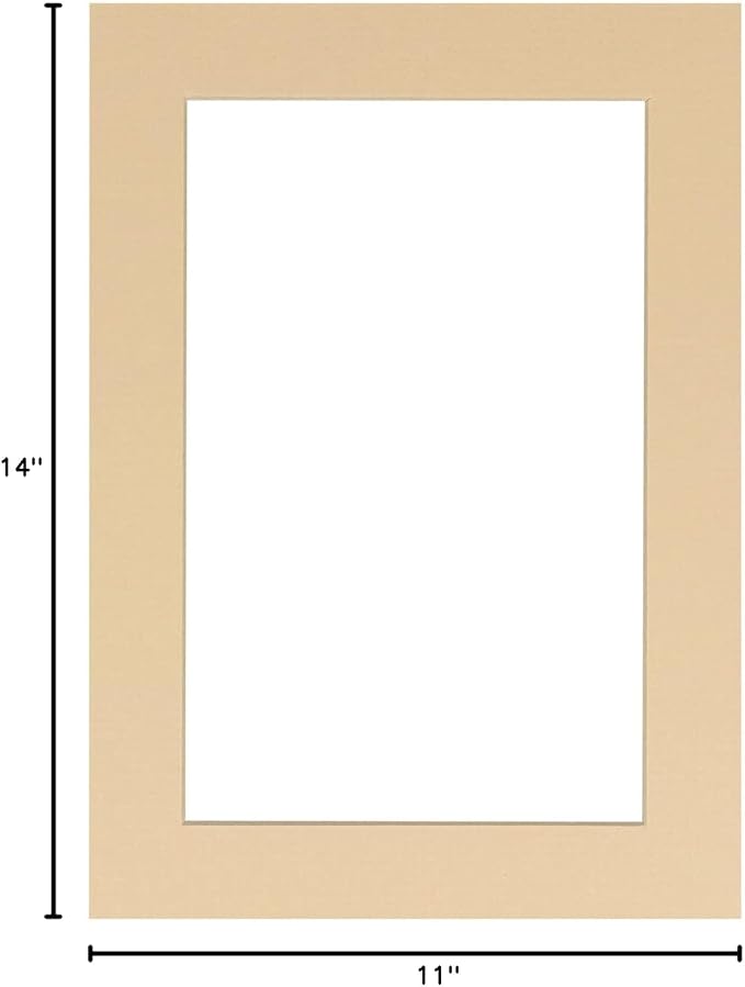 Pack of TEN 11x14 Mats Bevel Cut for 8.5x11 Photos - Acid Free Beige Precut Matboards For Pictures, Photos, Framing - 4-ply Thickness