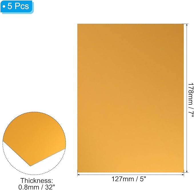 PATIKIL 7x5x1/32inch Anodized Aluminum Sheet, 5Pcs Metal Rectangle Aluminum Plate 0.8mm Thick Engraving Blanks for Laser Engraving DIY Decorative Crafting Home Decoration, Yellow
