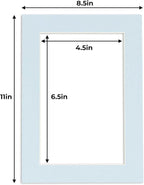 5x7 Mat for 8.5x11 Frame - Precut Mat Board Acid-Free Show Kit with Backing Board, and Clear Bags Baby Blue 5x7 Photo Matte Made to Fit a 8.5x11 Picture Frame Matboard for Framing, Pack of 100 Mats