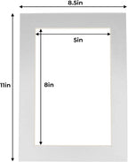 5.5x8.5 Mat for 8.5x11 Frame - Precut Mat Board Acid-Free Metallic Silver 5.5x8.5 Photo Matte for a 8.5x11 Picture Frame, Matboard for Family Photos, Show Kits, Art, Picture Framing, Pack of 100 Mats