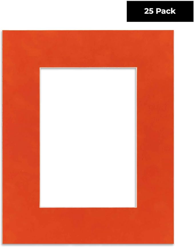 Pack of 25 Acid Free 8x10 Mats Bevel Cut for 6x8 Photos - Orange Suede Precut Matboards For Pictures, Photos, Framing - 4-ply Thickness