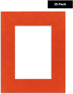 Pack of 25 Acid Free 8x10 Mats Bevel Cut for 5x8 Photos - Orange Suede Precut Matboards For Pictures, Photos, Framing - 4-ply Thickness