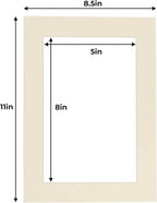 5.5x8.5 Mat for 8.5x11 Frame - Precut Mat Board Acid-Free Textured Cream 5.5x8.5 Photo Matte For a 8.5x11 Picture Frame, Matboard for Family Photos, Show Kits, Art, Picture Framing, Pack of 10 Mats