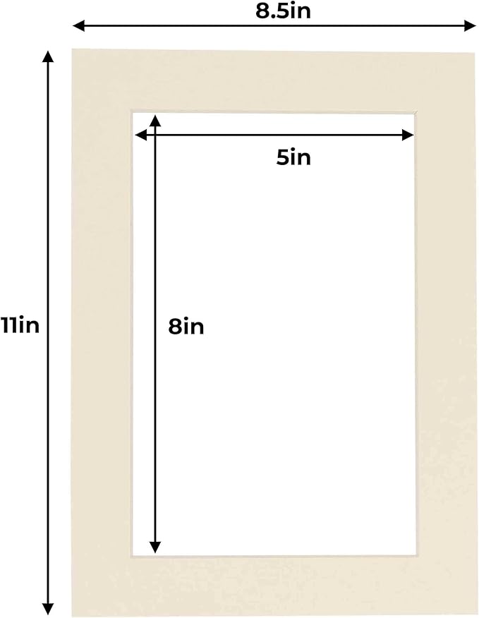 5.5x8.5 Mat for 8.5x11 Frame - Precut Mat Board Acid-Free Textured Cream 5.5x8.5 Photo Matte For a 8.5x11 Picture Frame, Matboard for Family Photos, Show Kits, Art, Picture Framing, Pack of 10 Mats