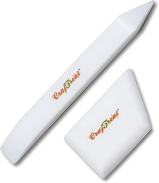 CrafTreat Teflon Bone Folder and Scoring Tool Set - Large & Ergo Square - Paper Scorer for Paper Crafting, Origami, Bookbinding - Leather Burnishing Tool - Smooth, Non Stick, Ergonomic Craft Tool