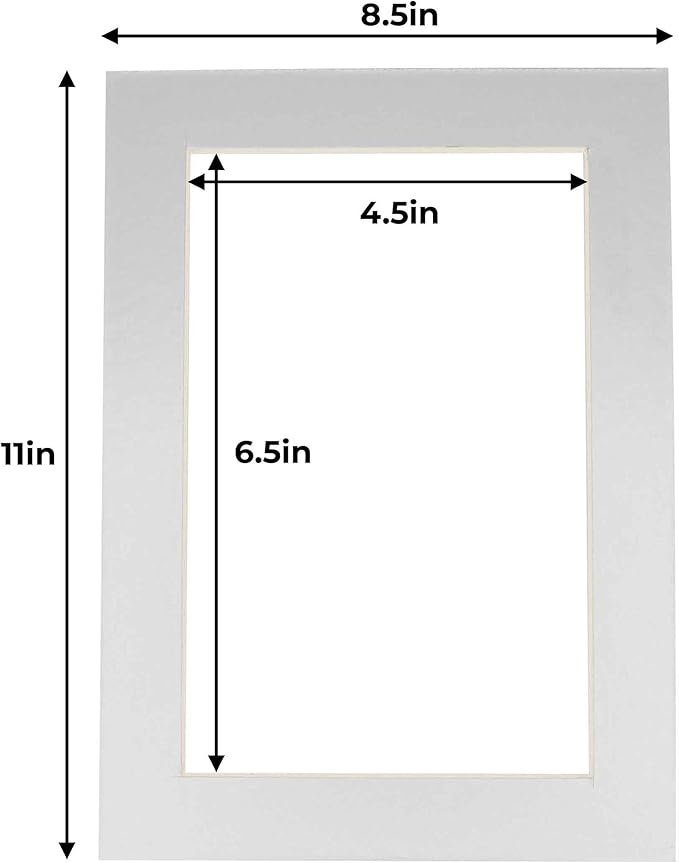 5x7 Mat for 8.5x11 Frame - Precut Mat Board Acid-Free Show Kit with Backing Board, and Clear Bags Metallic Silver 5x7 Photo Matte Made to Fit a 8.5x11 Picture Frame Matboard for Framing, Pack of 1 Mat