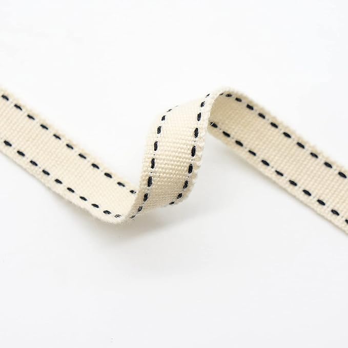 CT CRAFT LLC Ivory Cotton Black Stitched Ribbon 3/8" x 10 Yards for Home Décor Gift Present Wrapping DIY Crafts Birthday Wedding Bouquet Christmas