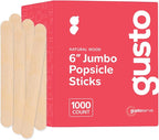 Gusto [1000 Count] Jumbo 6 Inch Wooden Multi-Purpose Popsicle Sticks, Craft Sticks for ICES, Ice Cream, Waxing, Tongue Depressor Wood Sticks -(Formerly Comfy Package)