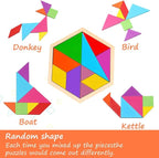 Meooeck 12 Pack Tangrams Wooden Puzzles Tangrams Classroom Set for Kids Shape Puzzles Brain Logic Blocks for Games Educational Gifts for Adults Kids Ages 4-8 8-12(Hexagon Style)