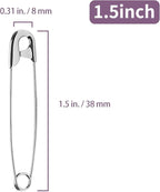 1000 Silver Sewing Pins, 1.5 Inch Rust-Resistant Steel Wire Assorted - Large Safety Pins for Clothes & Crafts Use