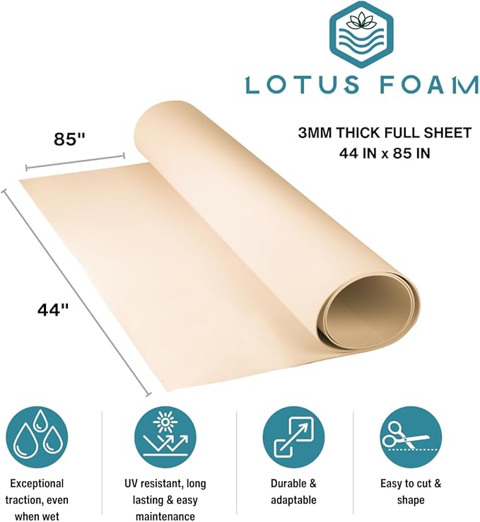 LotusFoam Large 3mm EVA Foam Sheet - 44"x 85" High Density Foam 130 kg/m3 for Cosplay, Costumes, Crafts, Flooring, Outdoor Use - 35 Colors (Beach Sand) - Beach Sand