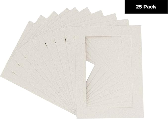 Pack of 25 Acid Free 8x10 Mats Bevel Cut for 6x8 Photos - Oyster Shell White Precut Matboards For Pictures, Photos, Framing - 4-ply Thickness