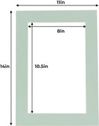 11x14 Mat for 8.5x11 Photo - Precut Honeydew Green Picture Matboard for Frames 11 x 14 Inches - Bevel Cut to Display Art 8.5 x 11 Inches - Acid Free Pack of 10 MATS with Backing Boards & Clear Bags