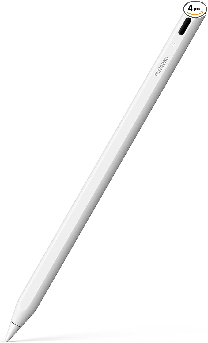 Metapen Pencil A8 V4 for iPad 2018-2025, Upgrade Magnetic Attraction, 2X Fast Charge, Low Latency Stylus Pen for iPad 11-6th Gen, Pro 12.9/11/13-inch M4, Air 3/4/5/M2/M3, Mini 5/6/7th A17 Pro