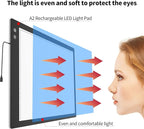 Rechargeable A2 Light Box (23.7"x15.8"), 3-Color Light LED Light Pad for Tracing, Large Diamond Painting Light Board, 6 Levels/Stepless Dimming Light Table for Drawing, Sketching, Animation