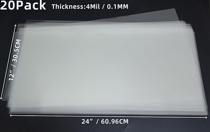 20PCS 4 Mil 12 X 24 Inch Clear Plastic Sheets, Blank Mylar Stencil Sheets,Clear Acetate Sheets for Cricut Crafts, Clear Plastic Sheets for Crafts and Cutting Machine