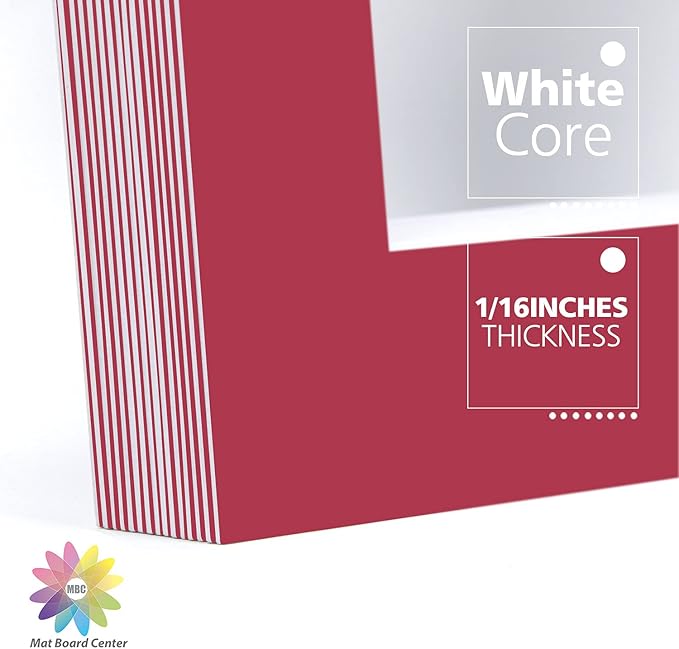 Mat Board Center, Pack of 10, 11x14 for 8x10 China Red Color Mats - Bevel Cut, Acid Free, 4-ply Thickness, White Core - for Pictures, Photos, Framing