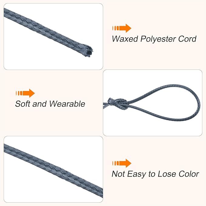 MECCANIXITY Waxed Cord 1.5mm Waxed Polyester Cord 175 Yard Wax String for Bracelet Making,Necklaces, Beading,Jewelry Making and DIY Crafts(Dark Grey), 0.06 inch-Dia