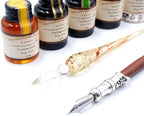 GC QUILL MU-02 Calligraphy Pen Set, Glass Dip Pen and Handcrafted Wooden Dip Pen Gift Set with 5 Colors Calligraphy Ink 6 Nibs, Calligraphy Set for Beginners