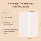 120 Pack Pre-Folded Vellum Jackets for 4.25x5.5 Invitations, Translucent Vellum Paper 4.25x5.5 Jackets, 100GSM Wedding Invitations Wraps, Envelope Liners for Birthdays, Baby Showers