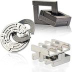 3PCS Fun Metal Brain Teaser Puzzle Games - Adults Mind 3D Toys -Teens IQ Insight Challenge - Educational Gift for Ages 12+