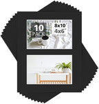 Mat Board Center, Pack of 10, Photo Picture Mats - Acid Free, 4-ply Thickness, White Core - for Pictures, Photos, Framing (8x10 for 2-4x6 Black)