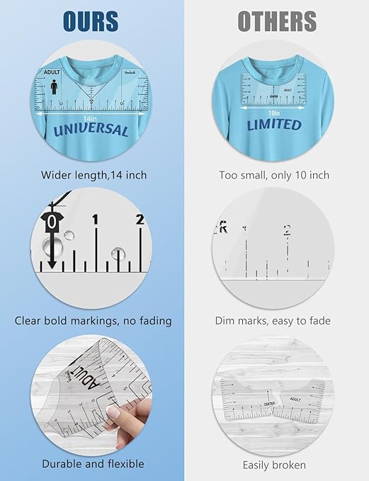 Vowlove Tshirt Ruler Guide for Vinyl Alignment - T Shirt Rulers to Center Designs Graphics Placement, Tee Shirt Measurement Ruler Heat Press Accessories Tool Sublimation Blanks HTV Heat Transfer Vinyl
