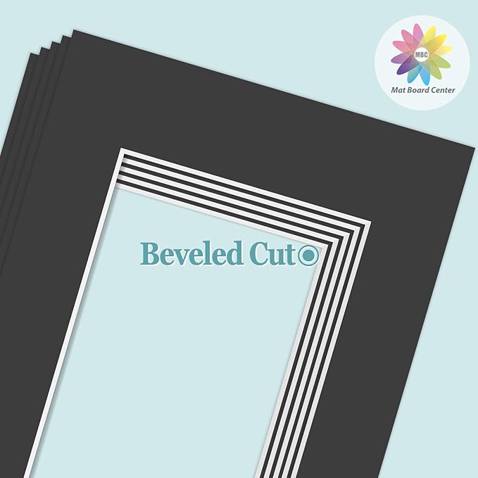 MBC Mat Board Center, 10 Pack 11X14 for 9X12 Black Picture Mats Frame Mattes, Bevel Cut, Acid Free, 4-Ply Thickness