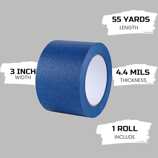 Lichamp Wide Masking Tape 3 inches, 1 Pack Blue Painters Tape Blue Masking Paper, 3 inches x 55 Yards x 1 Roll