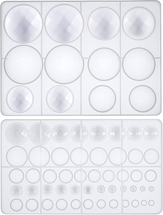 FUNSHOWCASE Cabochon Gem Resin Silicone Molds for Cake Decoration, Polymer Clay, UV Epoxy Urethane Polyresin Jewelry Making, Faceted and Round Domes Set of 2 Trays Circle Diameter 0.2-2.3inch