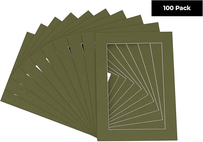 11x14 Mat for 8.5x11 Photo - Precut Dill Green Picture Matboard for Frames 11 x 14 Inches - Bevel Cut to Display Art 8.5 x 11 Inches - Acid Free Pack of 100 MATS with Backing Boards & Clear Bags