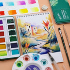 Mont Marte Watercolor Set Full Pan Signature 13pc in Tin, Vibrant, Multi-Color with Translucent Finish, Portable Watercolor Set