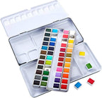 KINGART PRO Artist, Tin Box with Water Brush Watercolor Half-Pans, 48 Vibrant Colors Piece