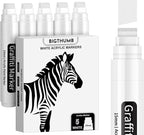 White Poster Markers Jumbo Paint Pen: 5 pcs 15mm Wide Tip Thick Acrylic Paint Pen Large Graffiti Markers for Rock Painting, Stone, Sign, Canvas, Glass, Wood, Ceramic