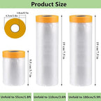 Pre-Taped Masking Film-22inx65ft Tape and Drape Painters Plastic Rolls, Plastic Painting Film for Automotive Painting Covering,Protective Drop Film for Furniture, Car, Floor (6rolls, 22in×65ft)