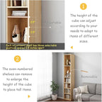 IOTXY Small Narrow Corner Bookcase - 59" Tall Free Standing Gap Storage Cabinet, 6 Lattices Open Shelves Tower Rack with Door, Cubes Bookshelf, White