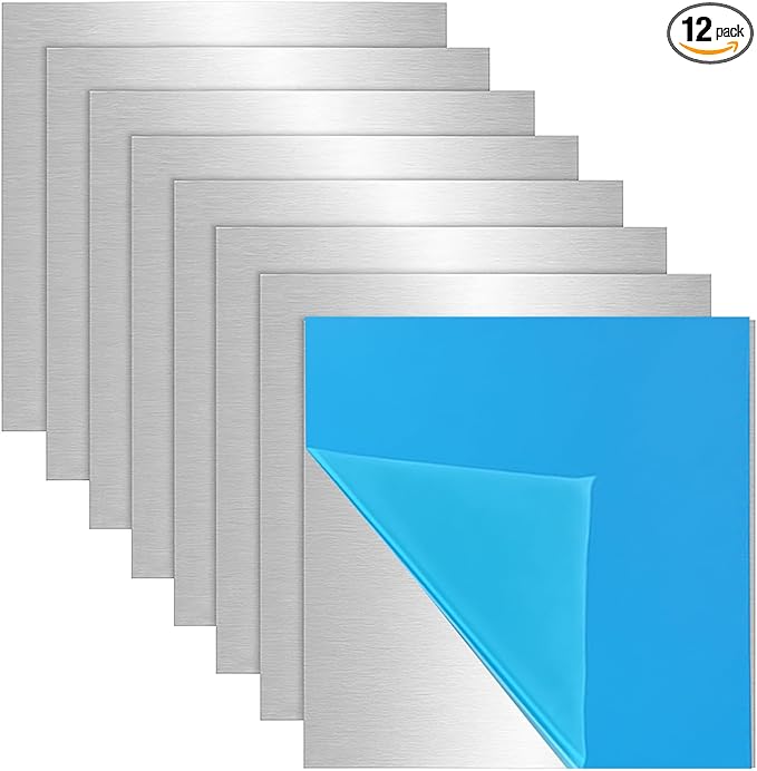 Amyhill 12 Pcs 6061 T651 Aluminum Sheet Metal 12 x 12 x 1/64 (0.02") Inch Thin Flat Aluminum Plate Panel Covered with Protective Film, Welding Practice Heat Treatable for Crafting Industry