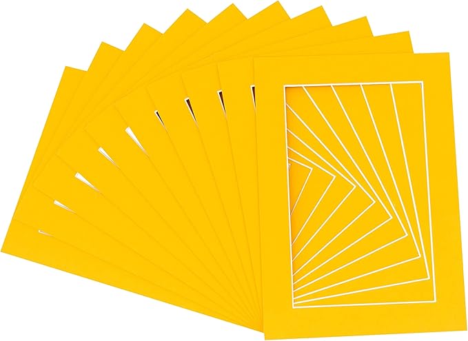 Pack of Ten Acid Free 11x14 Mats Bevel Cut for 8.5x11 Photos - Golden Orange Precut Matboards With Backing Boards and Self Seal Photo Mat Bags For Pictures, Photos, Framing - 4-ply Thickness