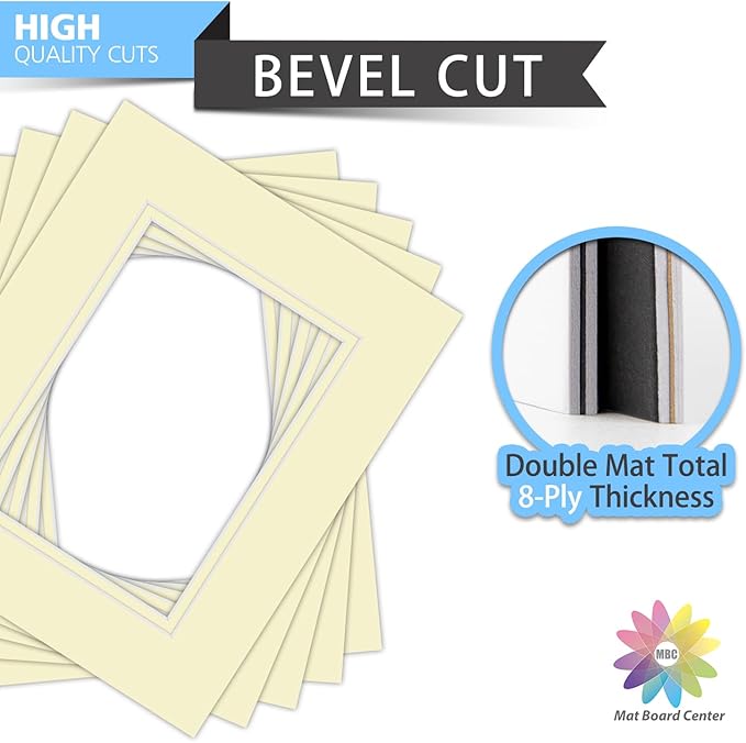 Mat Board Center, Double Mat - Acid Free, 8-ply Thickness, White Core - for Pictures, Photos, Framing (Ivory Over Ivory, 8x10 for 5x7, Pack of 5)