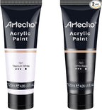 Artecho Professional Acrylic Paint, White and Black (120ml / 4.05oz) Tubes, Art Craft Paints for Canvas, Rock, Stone, Wood, Fabric, Art Supplies