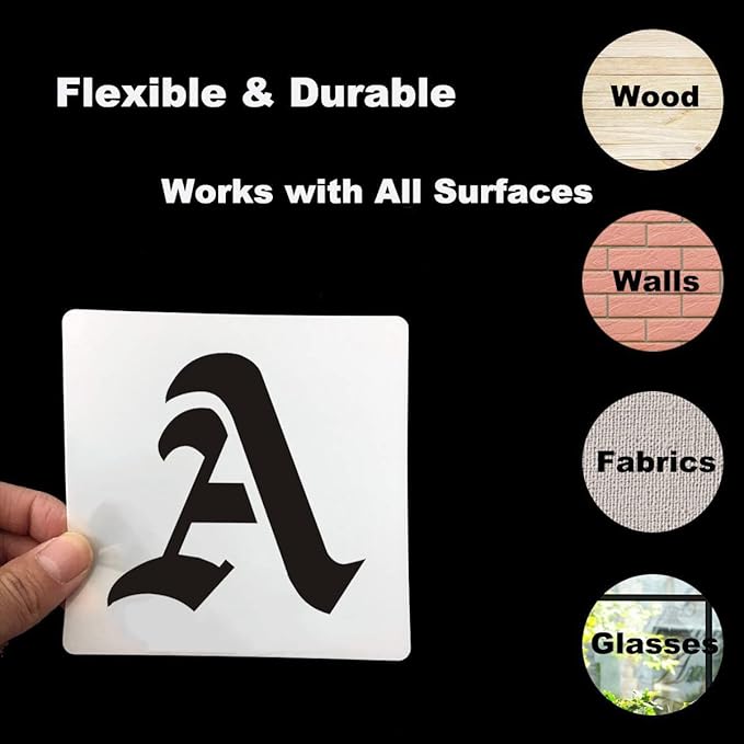 4 Inch Alphabet Letter Stencils for Painting - 70 Pack Old English Letter Stencil Templates with Numbers and Signs for Painting on Wood, Reusable Letters Stencils for Chalkboard Wood Signs & Wall Art