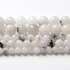 32pcs 12mm Natural Black Rutilated Quartz Crystal Jade Stone Beads for Jewelry Making Energy Healing Power Stone Beads DIY Bracelet Necklace Accessories 15" (12mm, Black Rutilated Quartz Jade)