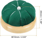 HARFINGTON Wooden Base Pin Cushion Japanese Style Cute Needle Holder Pincushions Round for Sewing Quilting Needlework DIY Crafts, Dark Green