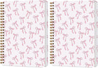 2 PCs Pink Bow Journaling Notebooks Trendy Preppy Spiral Notebook Cute Coquette Aesthetic Design Gifts for Women Teen Girls Note Books Journals for Writing Hardcover Notebook Office Classroom Supplies