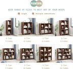 IOTXY Open Cube Low Bookcase - 3-Tier Freestanding Storage Display Cabinet Organizer with Legs for Home Office, 11-Cubes Open Shelf Short Bookshelf, Walnut