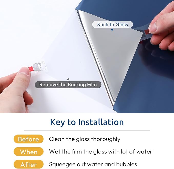 rabbitgoo Window Privacy Film One Way Window Tint for Home, Removable Reflective Heat Sun Blocking Anti UV Glass Door Covering, Mirror Tinting Film House Office, 29.5 in X 6.5 Feet, Blue Silver
