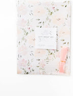 Itsy Belle Studio Floral Wedding Wrapping Paper sheets + Ribbon Set with Tags - White Gift Wrap, Pink Floral, Boho Bridal Shower