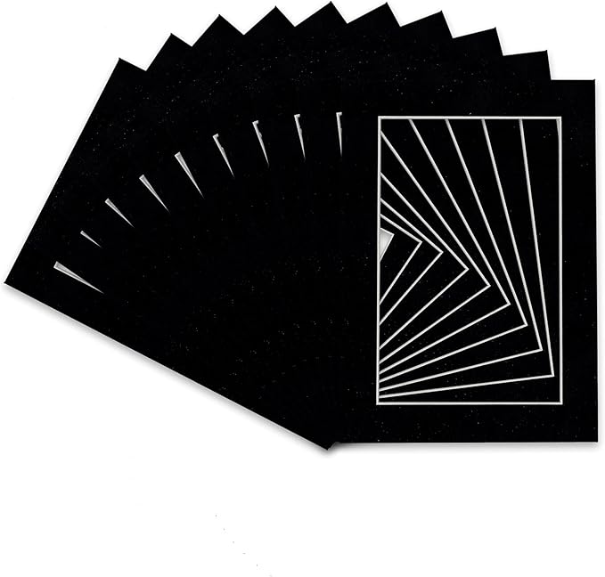 Pack of TEN 11x14 Mats Bevel Cut for 8.5x11 Photos - Acid Free Black Suede Precut Matboards For Pictures, Photos, Framing - 4-ply Thickness